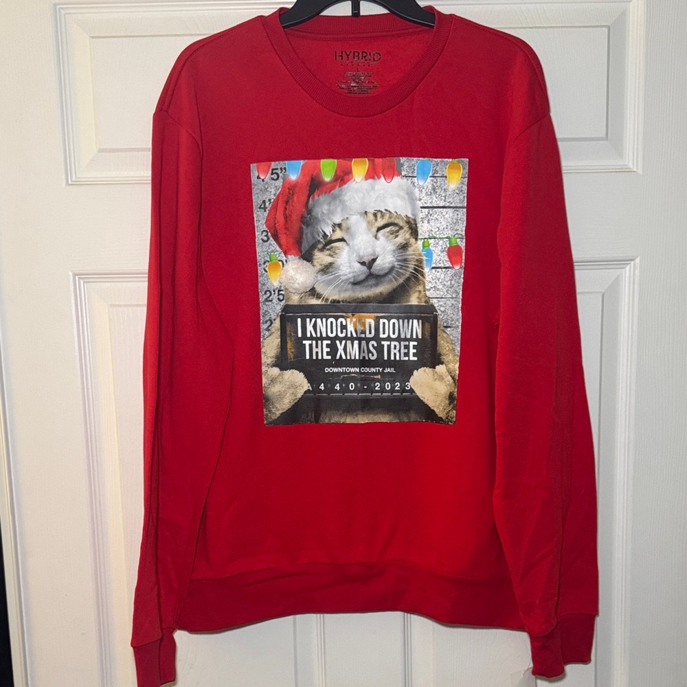 Hybrid Apparel Red Cat Christmas Sweatshirt
